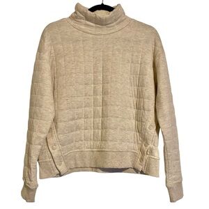 90 Degree By Reflex Quilted Sweatshirt Mock Neck Snap Side Oatmeal XS
